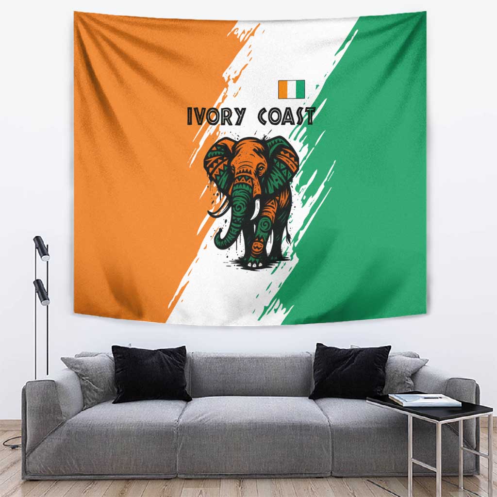 Ivory Coast Tapestry African Elephant in Ivorian Flag Colors TS04