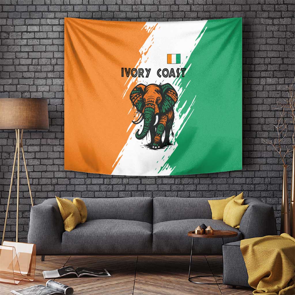 Ivory Coast Tapestry African Elephant in Ivorian Flag Colors TS04