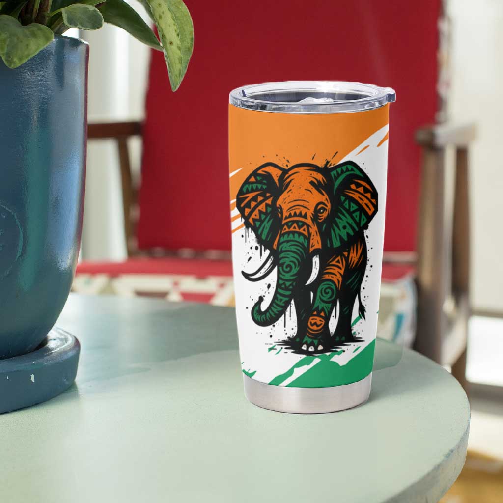 Ivory Coast Tumbler Cup African Elephant in Ivorian Flag Colors TS04