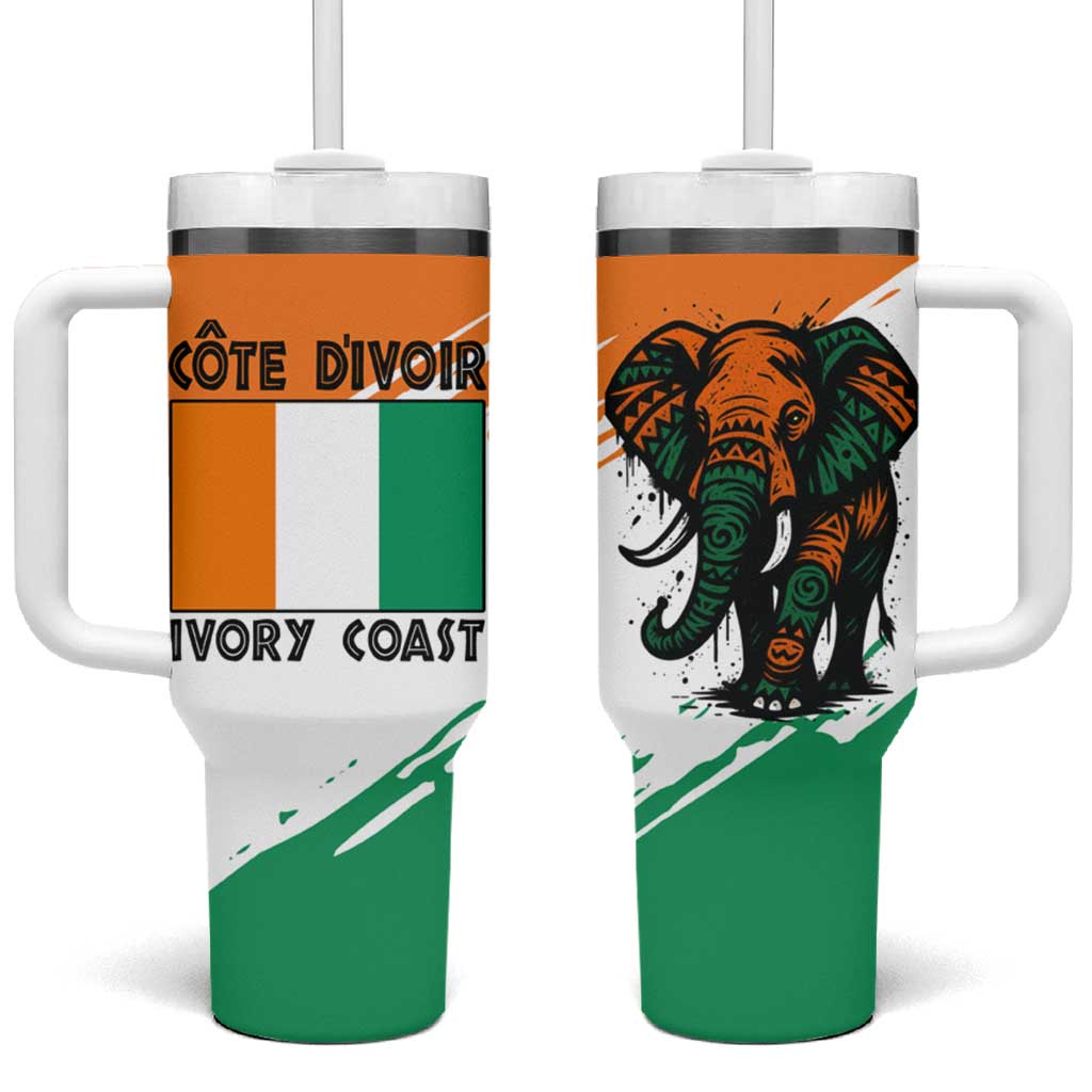 Ivory Coast Tumbler With Handle African Elephant in Ivorian Flag Colors TS04