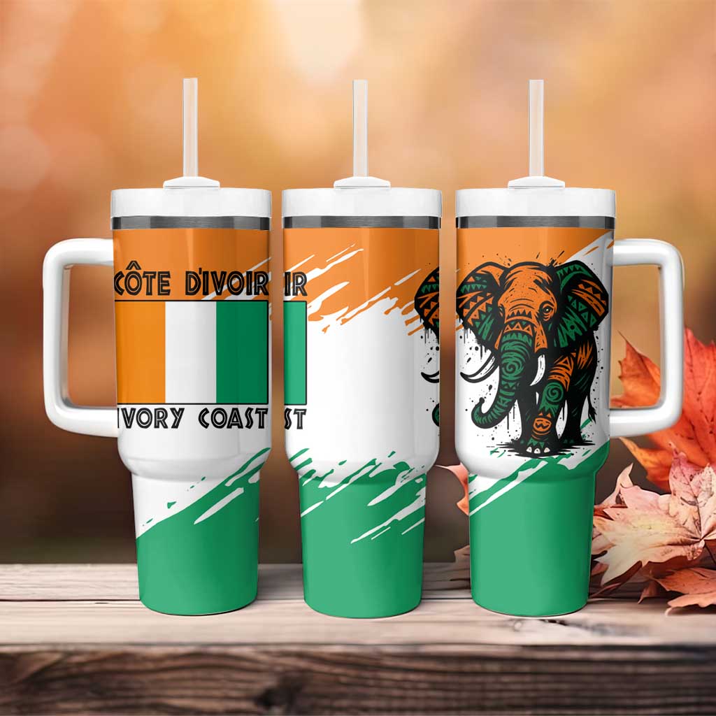 Ivory Coast Tumbler With Handle African Elephant in Ivorian Flag Colors TS04