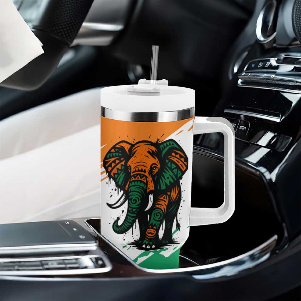 Ivory Coast Tumbler With Handle African Elephant in Ivorian Flag Colors TS04