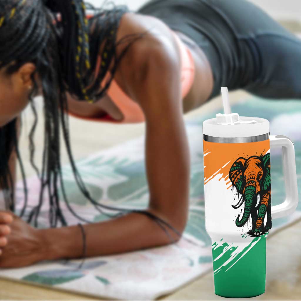 Ivory Coast Tumbler With Handle African Elephant in Ivorian Flag Colors TS04