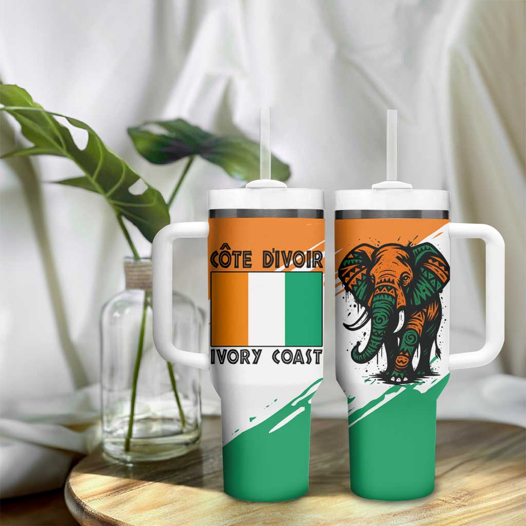 Ivory Coast Tumbler With Handle African Elephant in Ivorian Flag Colors TS04