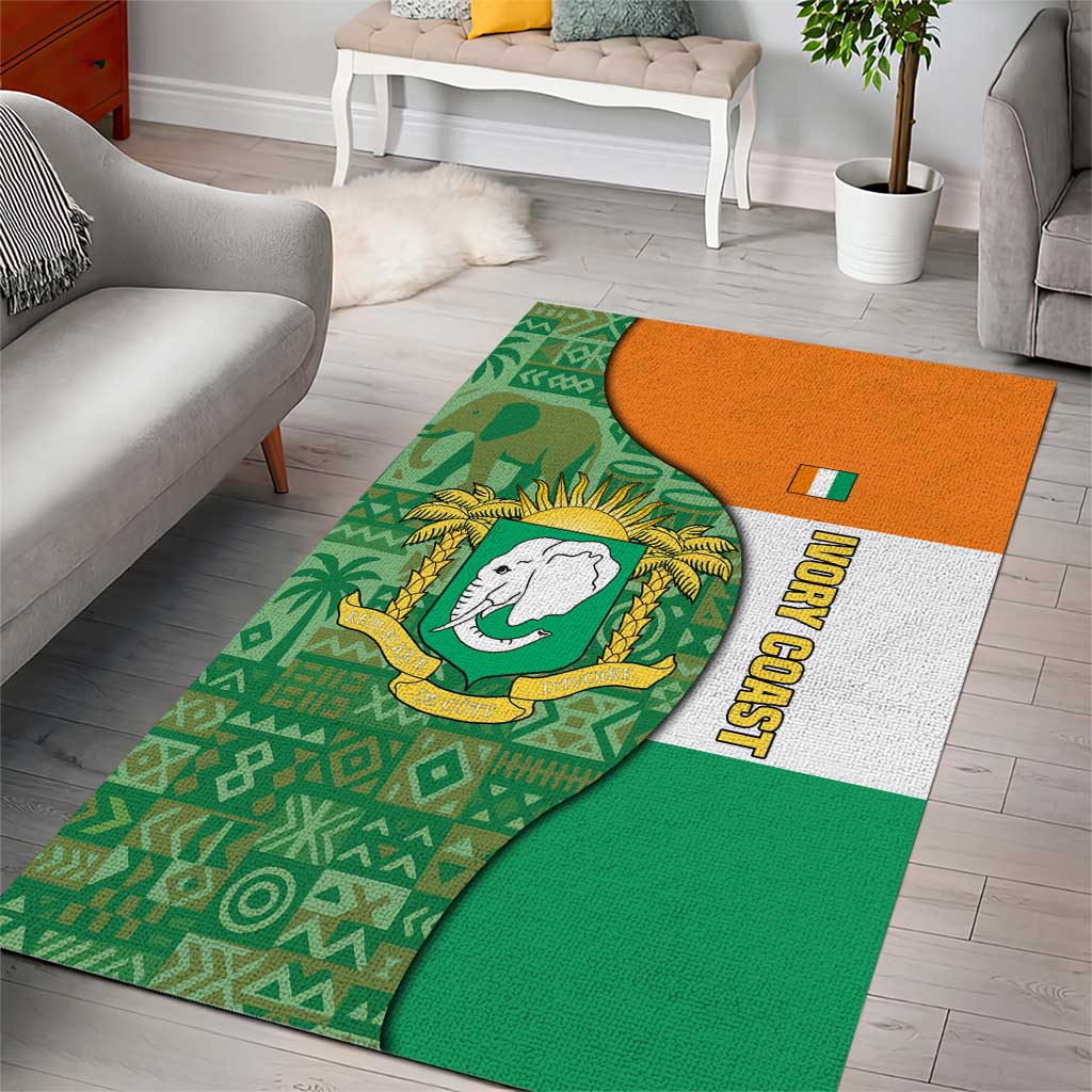Ivory Coast Area Rug Elephant Crest and Tribal Pattern TS04
