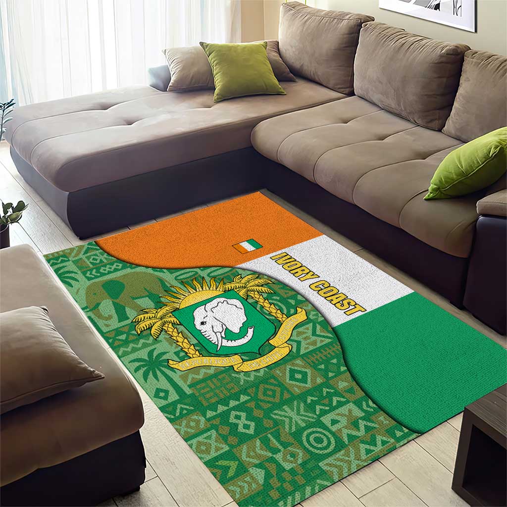 Ivory Coast Area Rug Elephant Crest and Tribal Pattern TS04