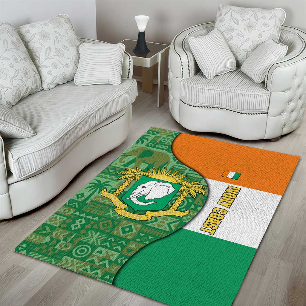 Ivory Coast Area Rug Elephant Crest and Tribal Pattern TS04