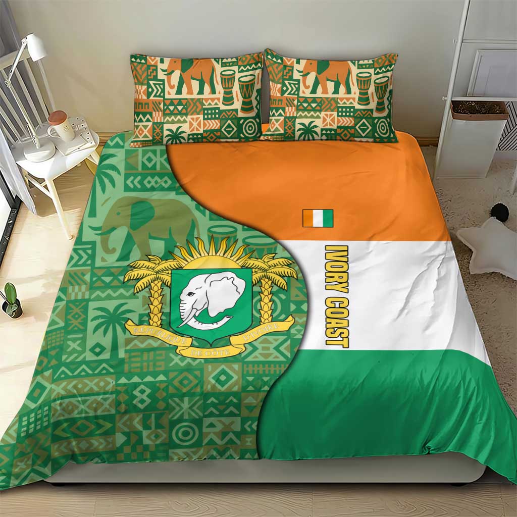 Ivory Coast Bedding Set Elephant Crest and Tribal Pattern TS04
