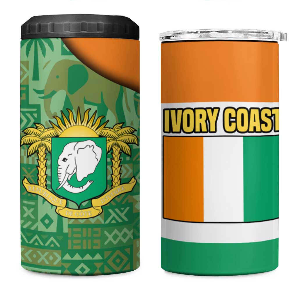Ivory Coast 4 in 1 Can Cooler Tumbler Elephant Crest and Tribal Pattern TS04