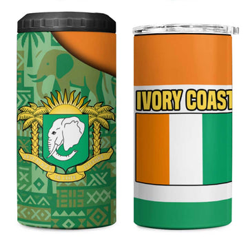 Ivory Coast 4 in 1 Can Cooler Tumbler Elephant Crest and Tribal Pattern TS04