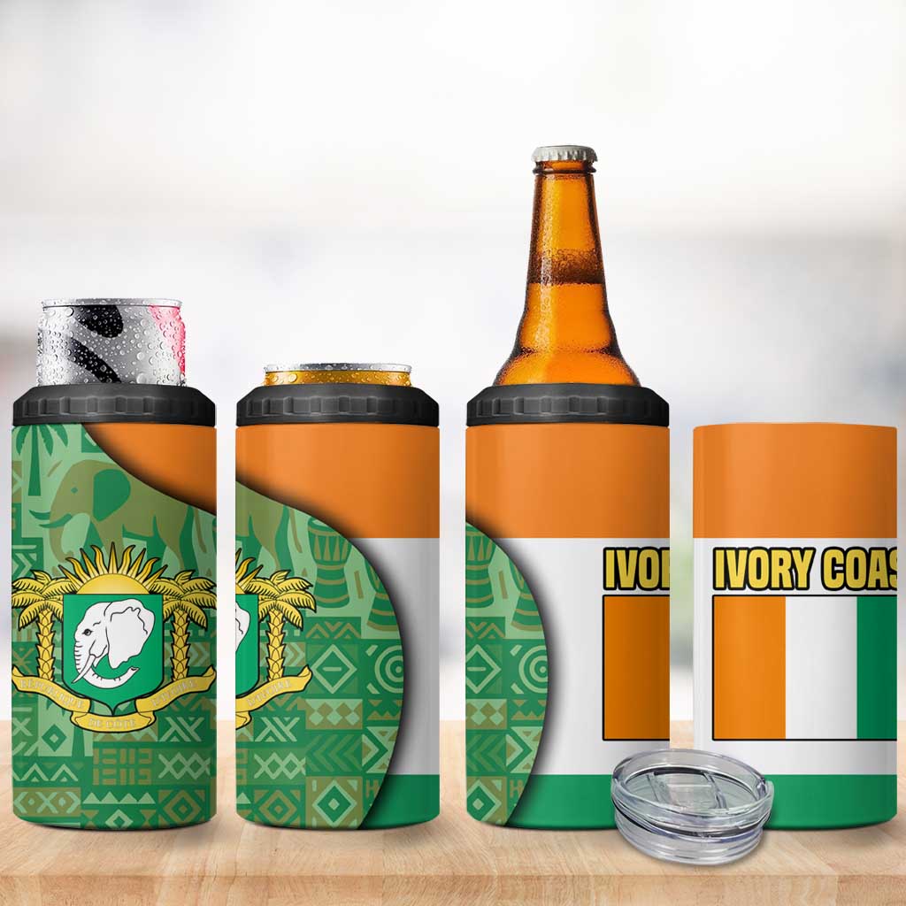 Ivory Coast 4 in 1 Can Cooler Tumbler Elephant Crest and Tribal Pattern TS04
