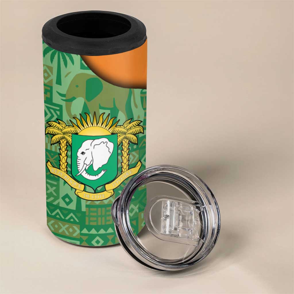 Ivory Coast 4 in 1 Can Cooler Tumbler Elephant Crest and Tribal Pattern TS04