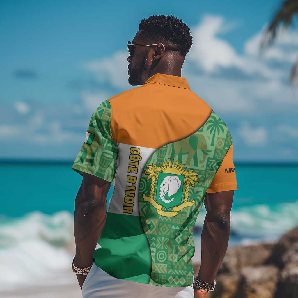 Ivory Coast Hawaiian Shirt Elephant Crest and Tribal Pattern TS04