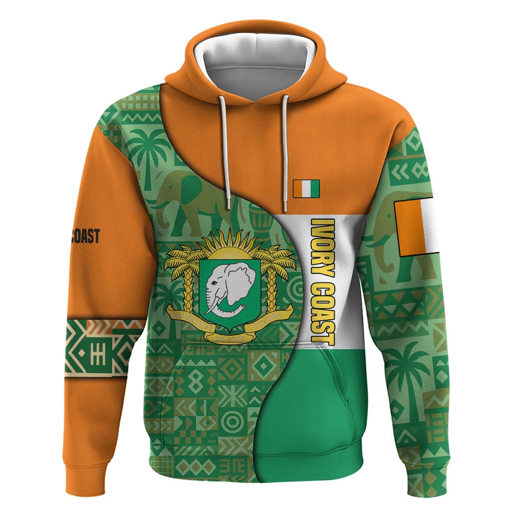 Ivory Coast Hoodie with Elephant Crest and Tribal Pattern Design TS04