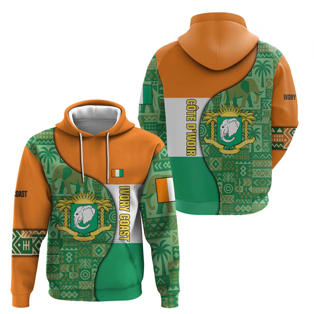 Ivory Coast Hoodie with Elephant Crest and Tribal Pattern Design TS04
