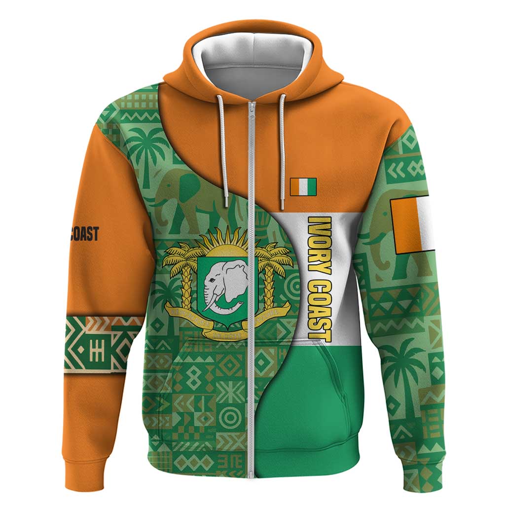 Ivory Coast Hoodie with Elephant Crest and Tribal Pattern Design TS04