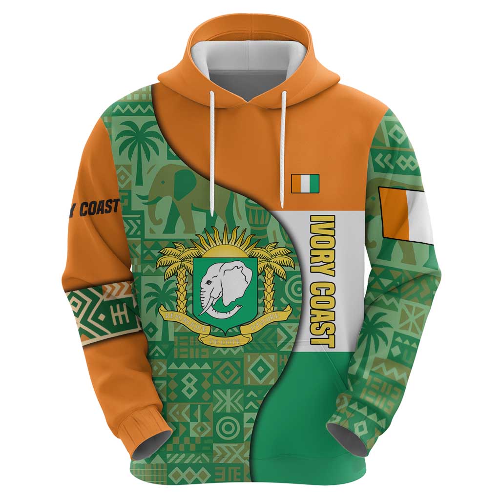 Ivory Coast Hoodie with Elephant Crest and Tribal Pattern Design TS04