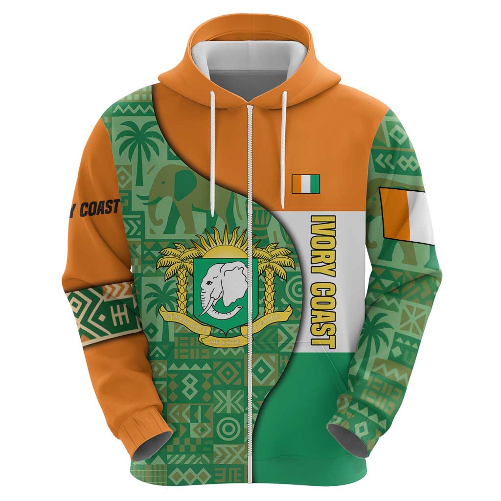 Ivory Coast Hoodie with Elephant Crest and Tribal Pattern Design TS04