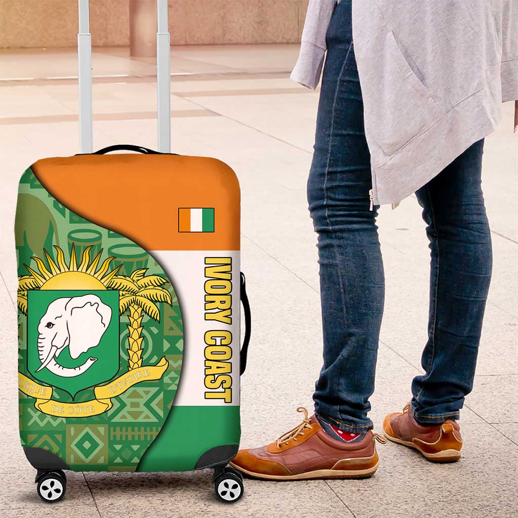 Ivory Coast Luggage Cover with Elephant Crest and Tribal Pattern Design TS04