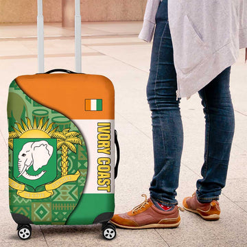 Ivory Coast Luggage Cover with Elephant Crest and Tribal Pattern Design TS04