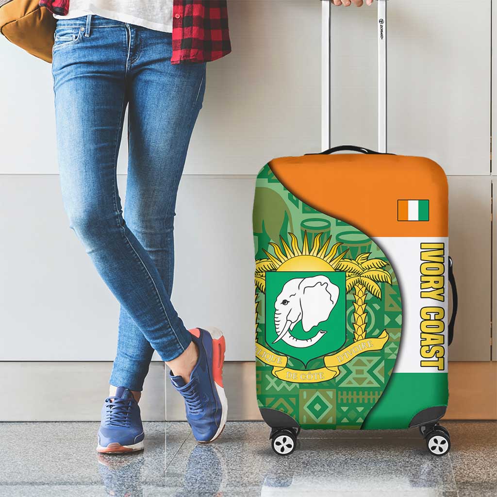 Ivory Coast Luggage Cover with Elephant Crest and Tribal Pattern Design TS04