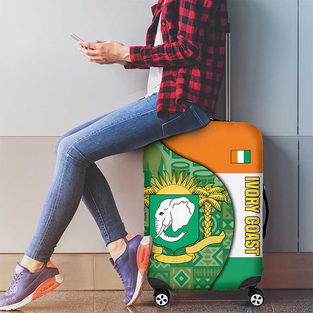 Ivory Coast Luggage Cover with Elephant Crest and Tribal Pattern Design TS04