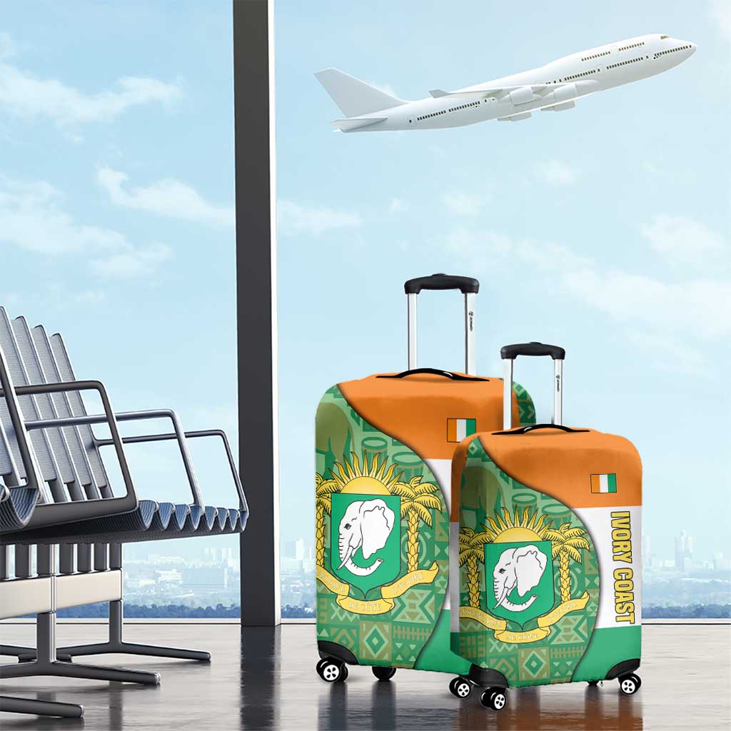 Ivory Coast Luggage Cover with Elephant Crest and Tribal Pattern Design TS04