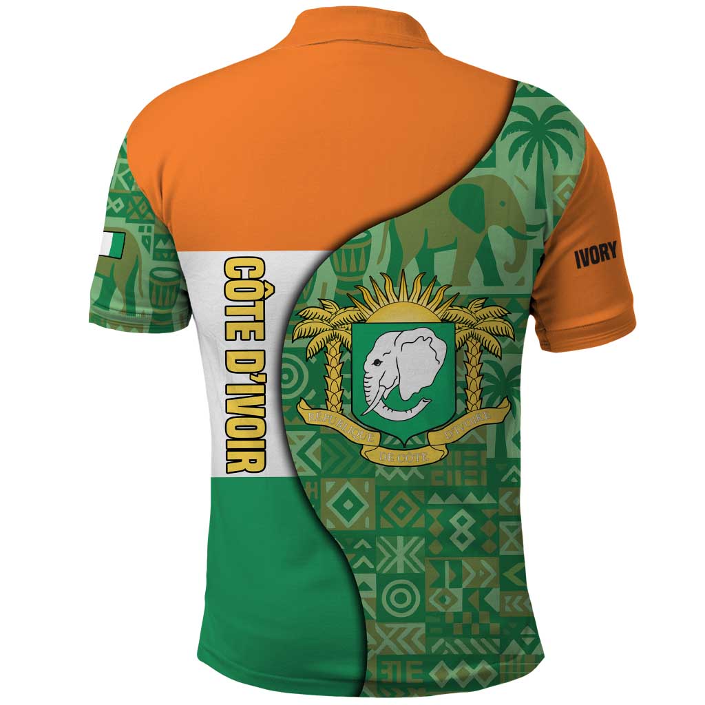 Ivory Coast Polo Shirt with Elephant Crest and Tribal Pattern Design TS04