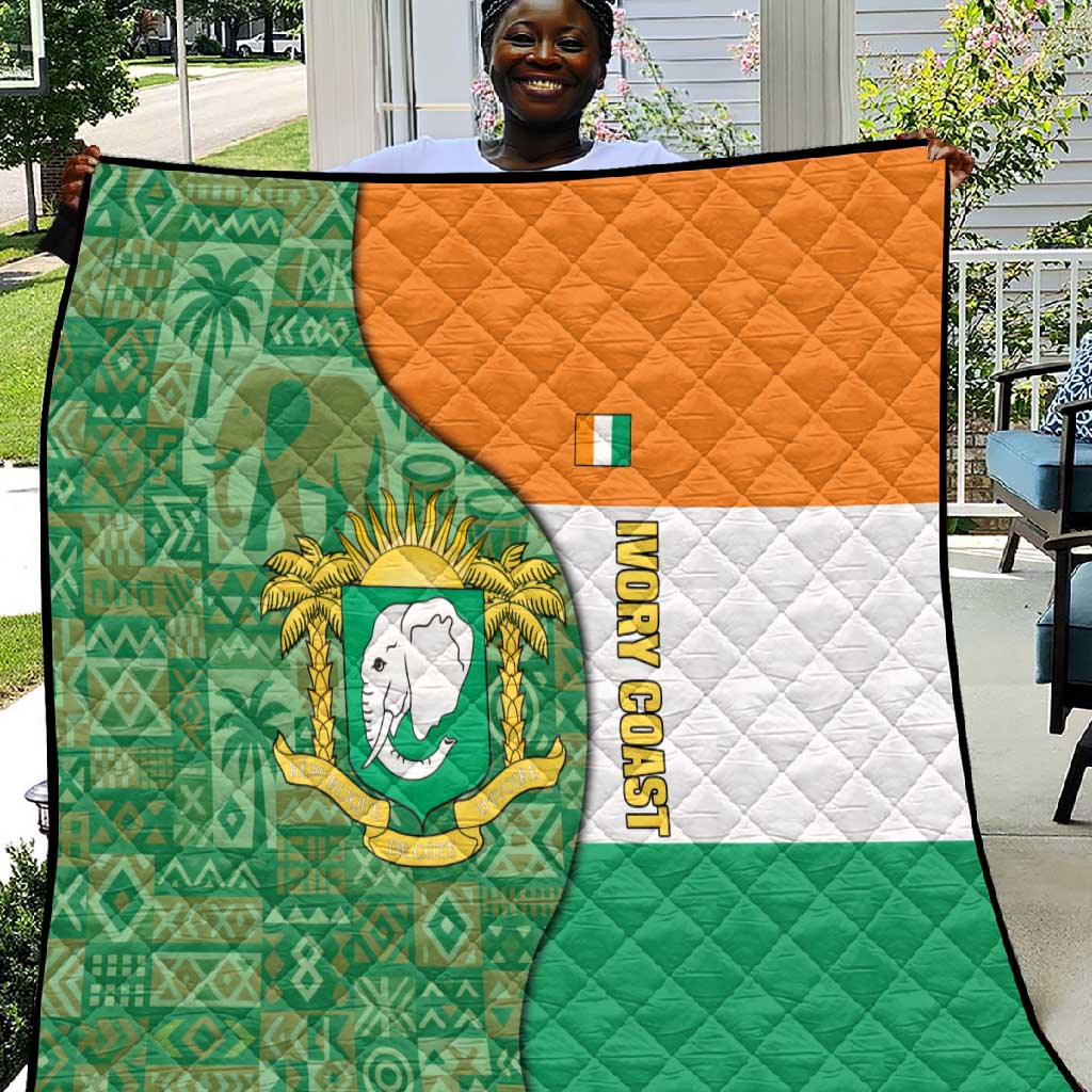 Ivory Coast Quilt Elephant Crest and Tribal Pattern TS04