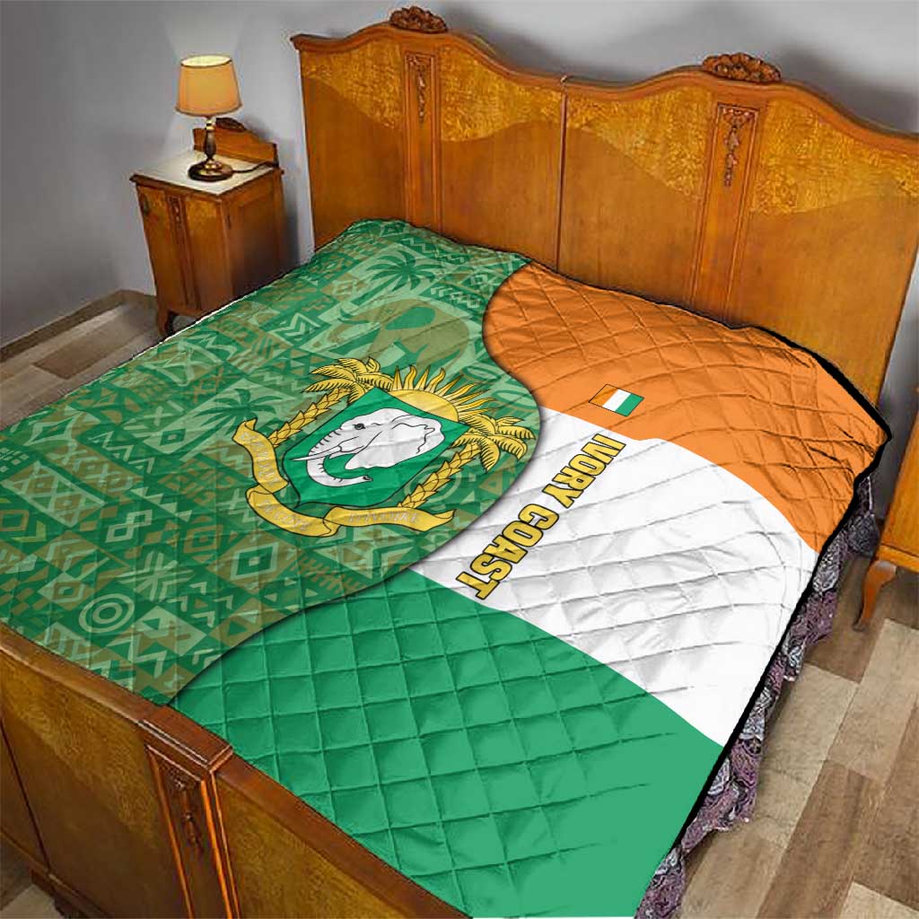 Ivory Coast Quilt Elephant Crest and Tribal Pattern TS04