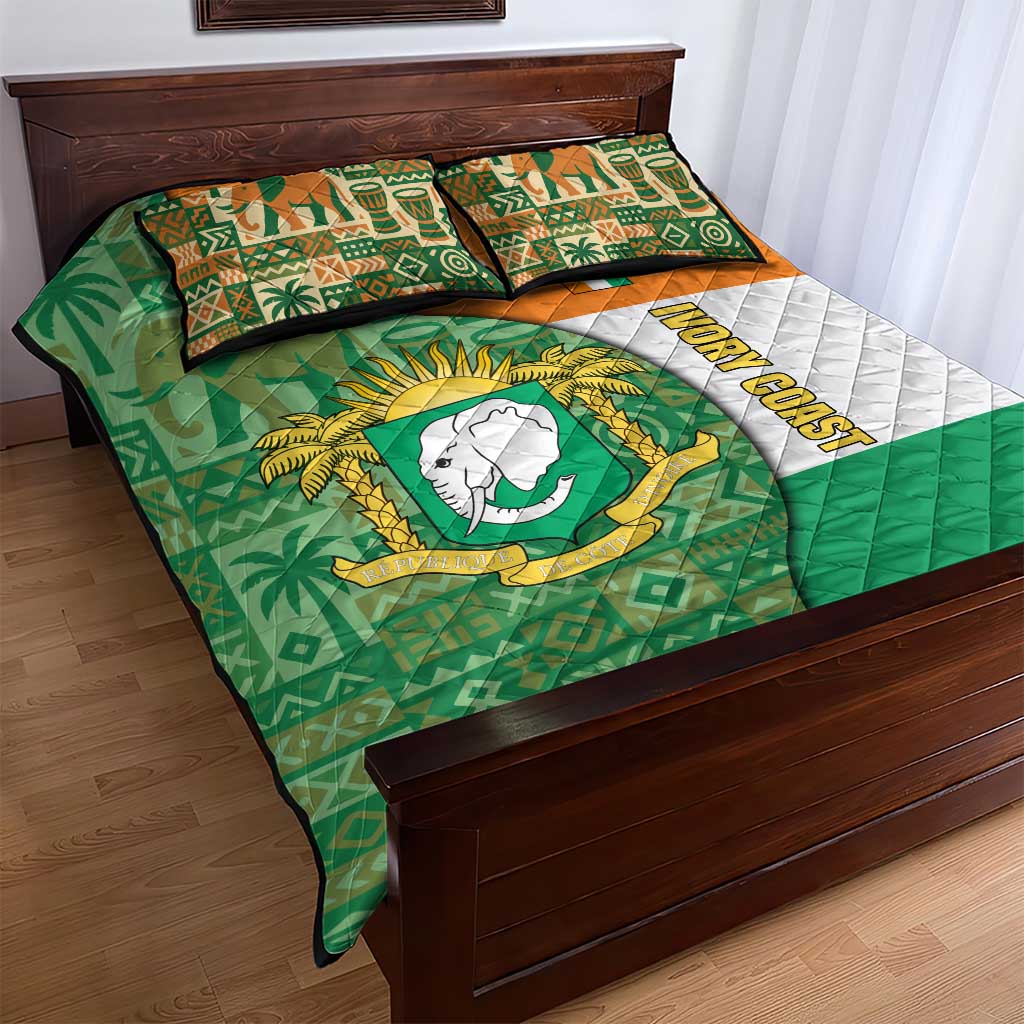 Ivory Coast Quilt Bed Set Elephant Crest and Tribal Pattern TS04