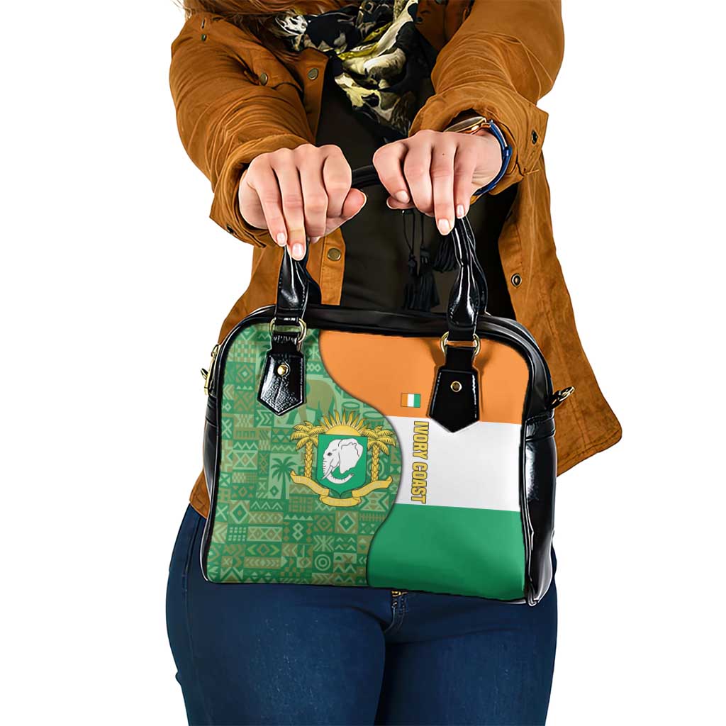 Ivory Coast Shoulder Handbag with Elephant Crest and Tribal Pattern Design TS04