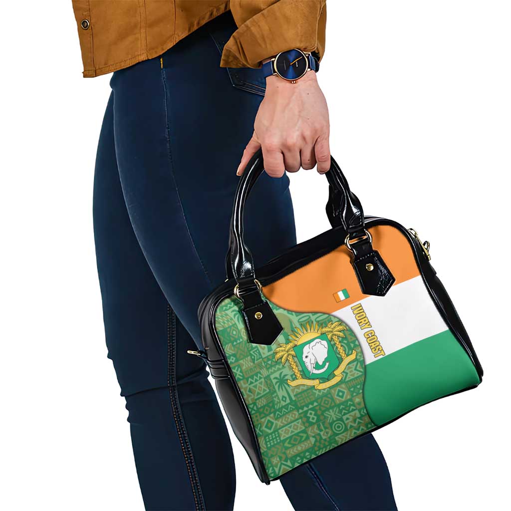 Ivory Coast Shoulder Handbag with Elephant Crest and Tribal Pattern Design TS04