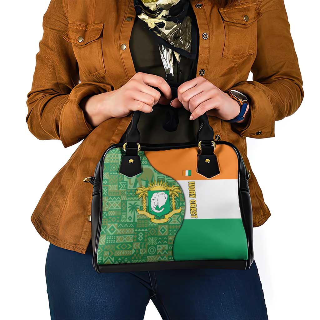 Ivory Coast Shoulder Handbag with Elephant Crest and Tribal Pattern Design TS04