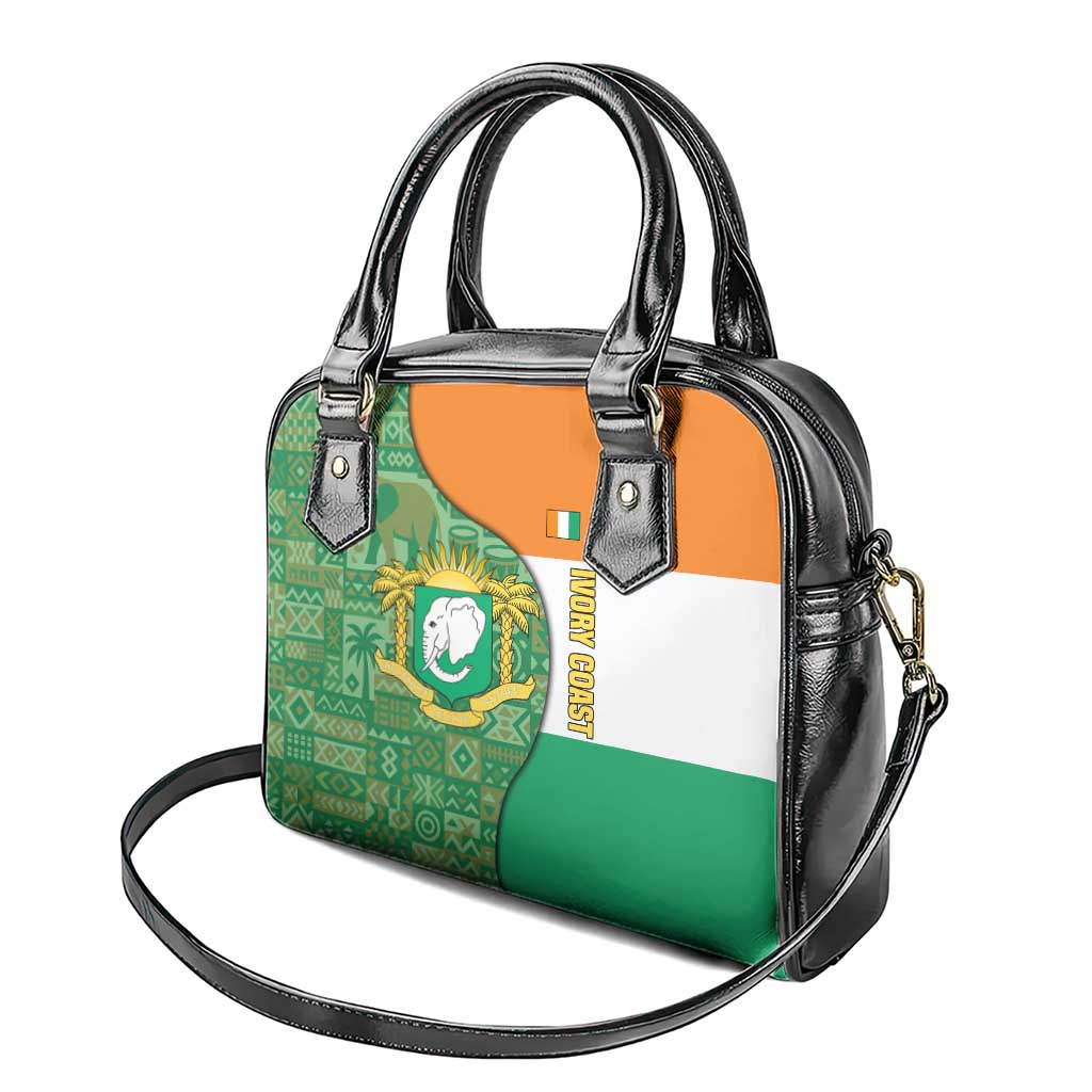 Ivory Coast Shoulder Handbag with Elephant Crest and Tribal Pattern Design TS04