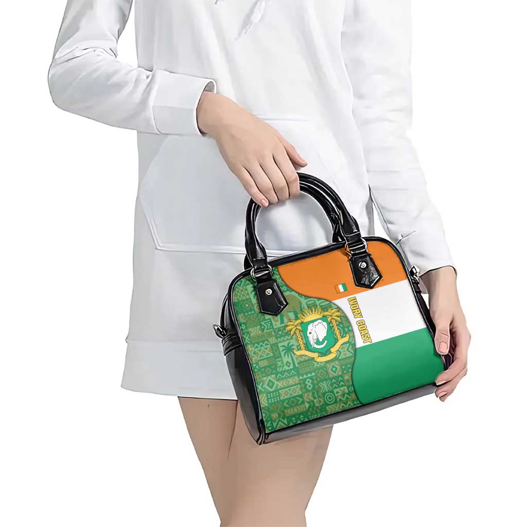 Ivory Coast Shoulder Handbag with Elephant Crest and Tribal Pattern Design TS04