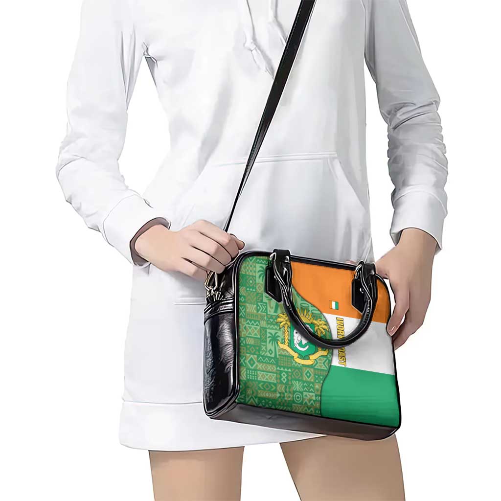 Ivory Coast Shoulder Handbag with Elephant Crest and Tribal Pattern Design TS04