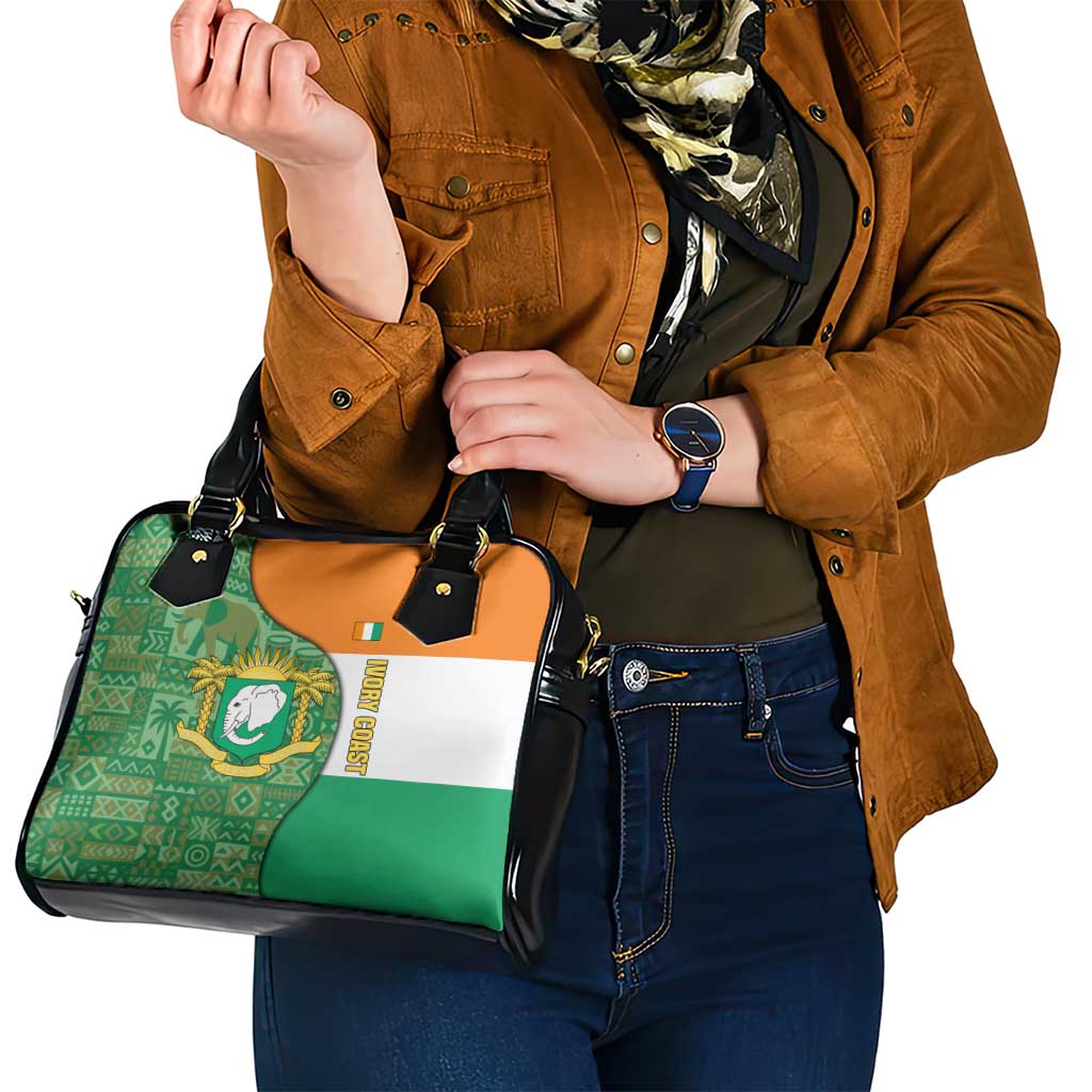 Ivory Coast Shoulder Handbag with Elephant Crest and Tribal Pattern Design TS04