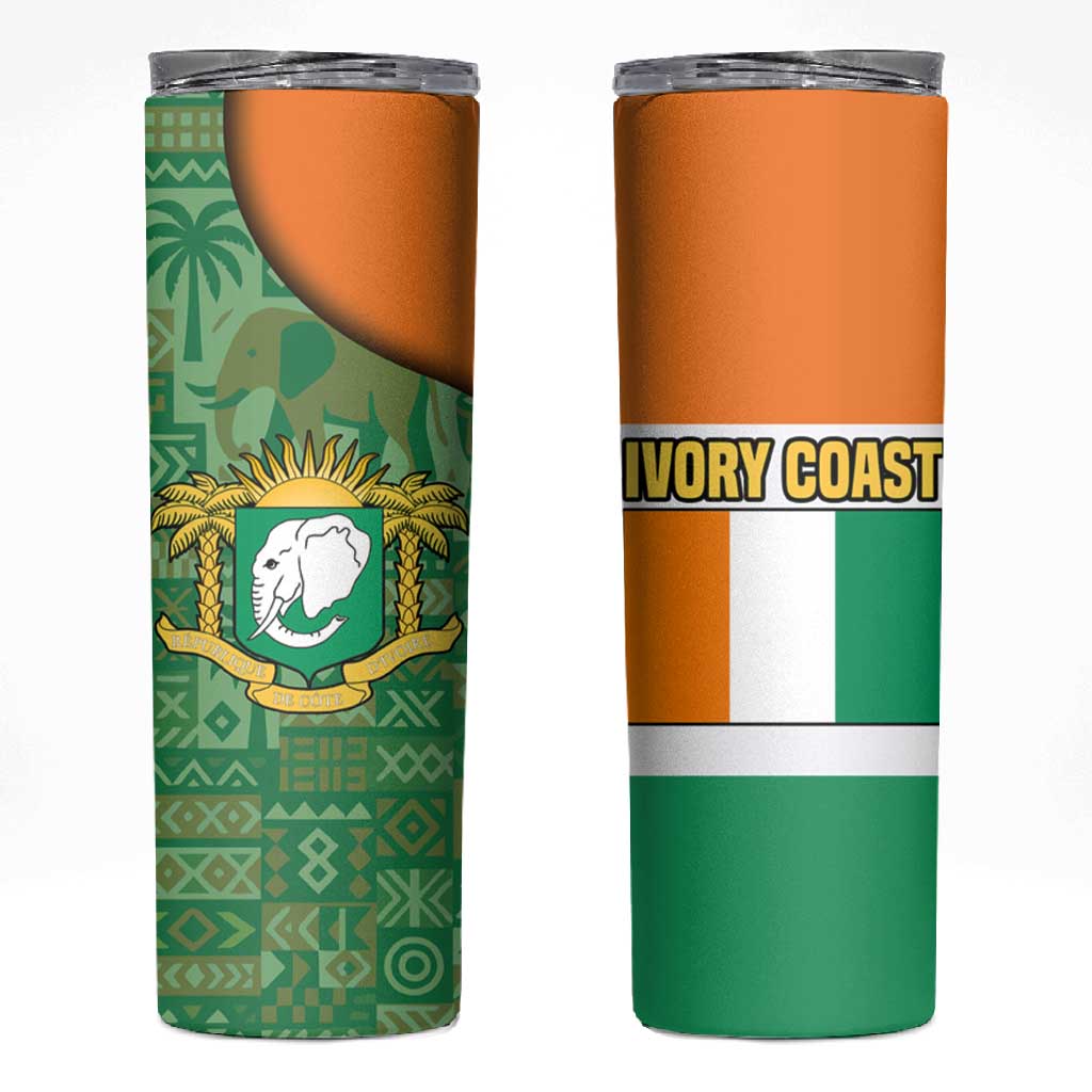 Ivory Coast Skinny Tumbler Elephant Crest and Tribal Pattern TS04