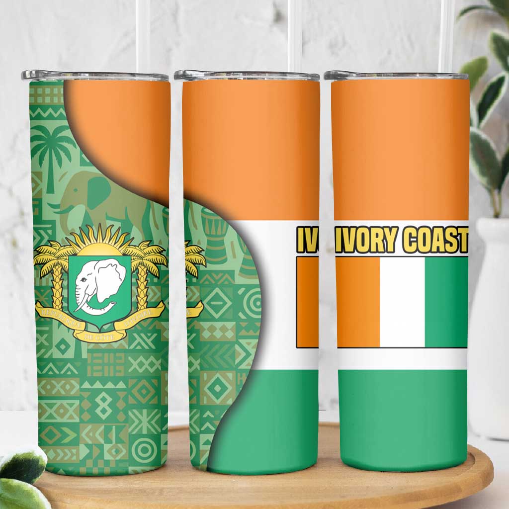 Ivory Coast Skinny Tumbler Elephant Crest and Tribal Pattern TS04