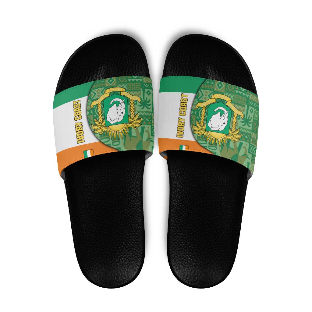 Ivory Coast Slide Sandals with Elephant Crest and Tribal Pattern Design TS04