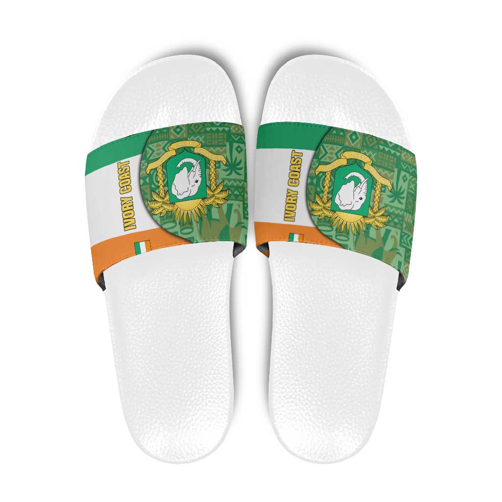 Ivory Coast Slide Sandals with Elephant Crest and Tribal Pattern Design TS04