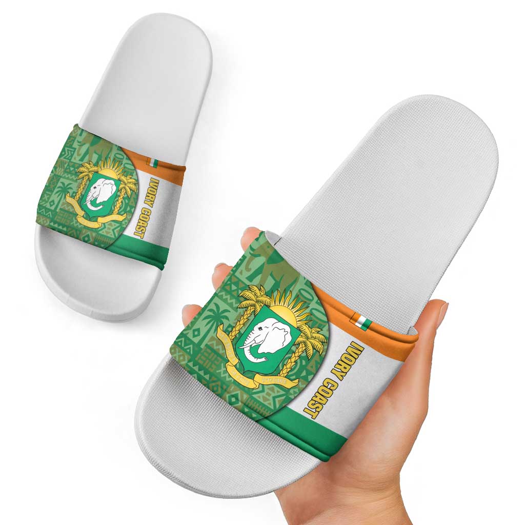 Ivory Coast Slide Sandals with Elephant Crest and Tribal Pattern Design TS04