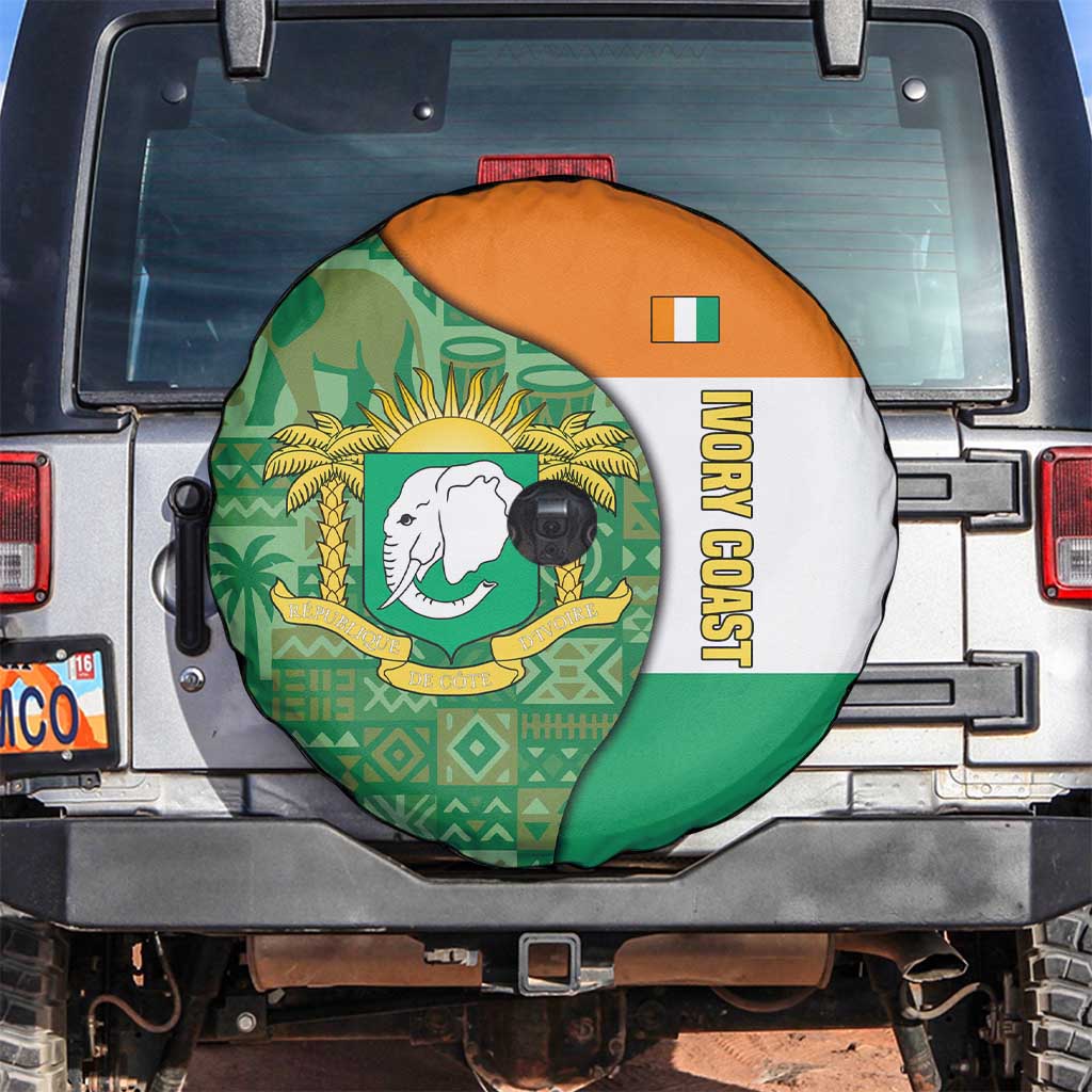 Ivory Coast Spare Tire Cover with Elephant Crest and Tribal Pattern Design TS04