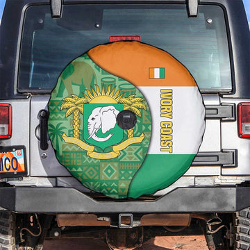 Ivory Coast Spare Tire Cover with Elephant Crest and Tribal Pattern Design TS04