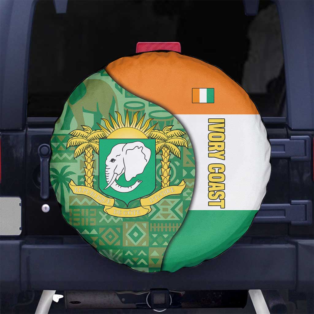 Ivory Coast Spare Tire Cover with Elephant Crest and Tribal Pattern Design TS04