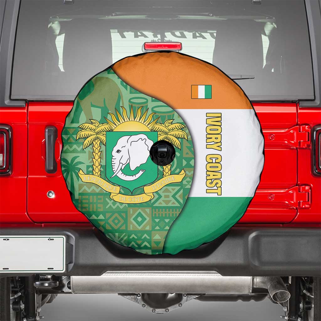 Ivory Coast Spare Tire Cover with Elephant Crest and Tribal Pattern Design TS04