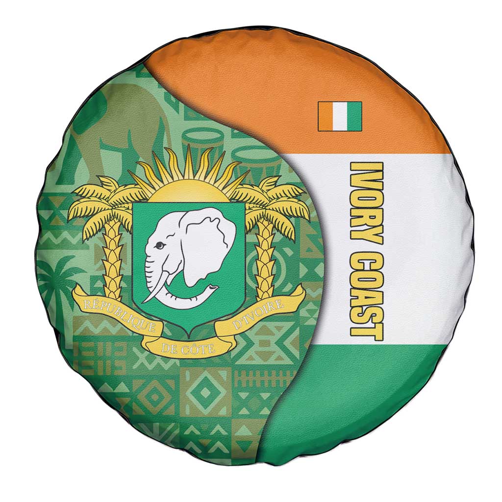 Ivory Coast Spare Tire Cover with Elephant Crest and Tribal Pattern Design TS04