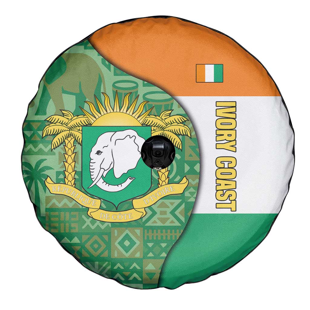 Ivory Coast Spare Tire Cover with Elephant Crest and Tribal Pattern Design TS04