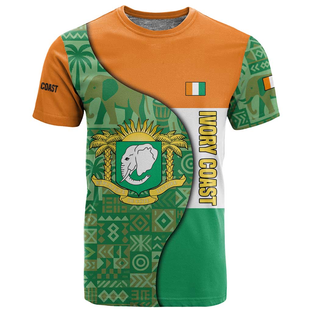 Ivory Coast T shirt Elephant Crest and Tribal Pattern TS04